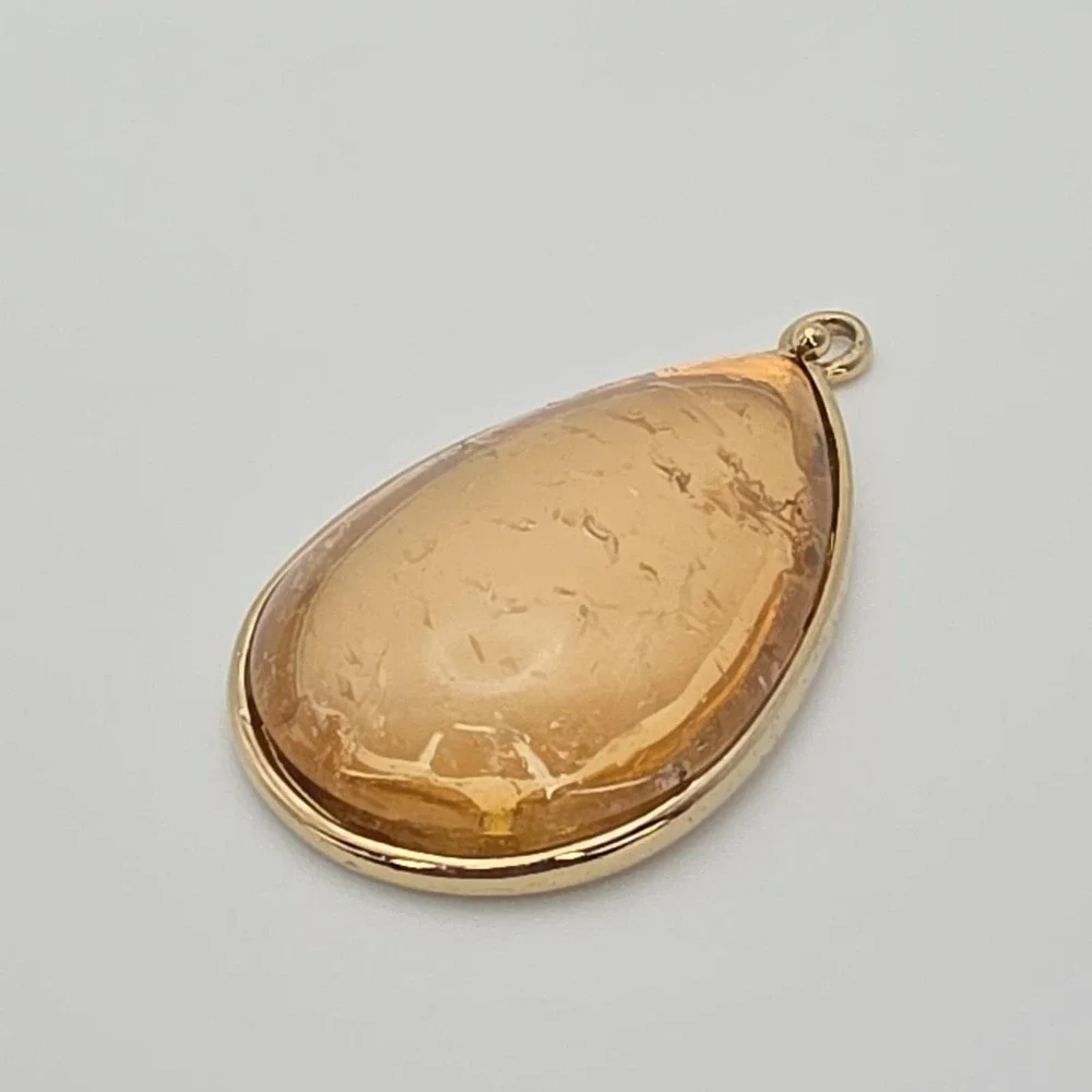 Vintage MONET Signed‎ Pale Orange Quartz Stone Pendant Large Gold Tone 2